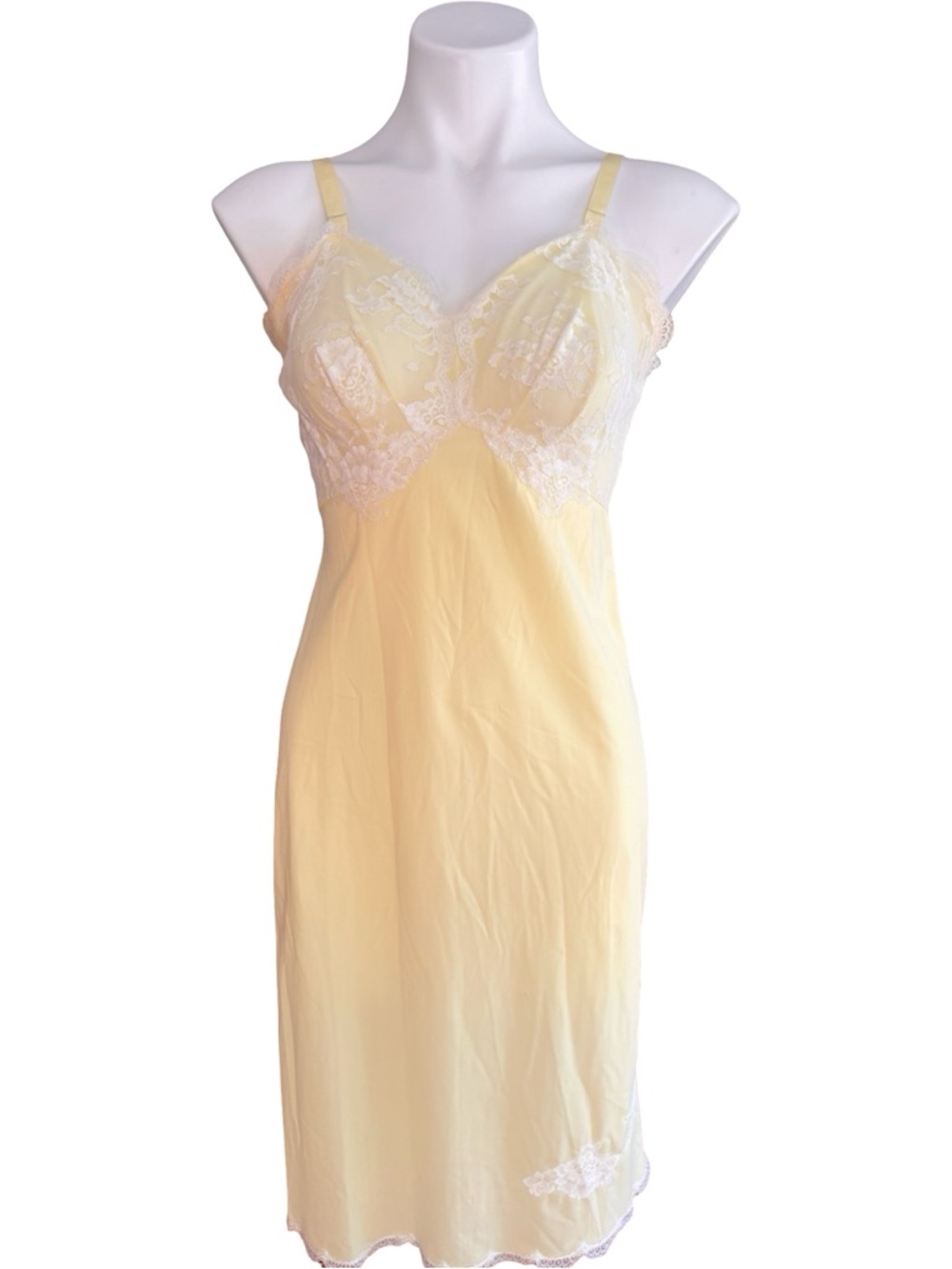 ✨ Gossard Artemis Vintage Full Slip 💛 Yellow Nylon Lace Sz 36 Made USA